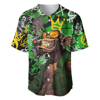 Graffiti Street Art Baseball Jersey Smoking Ape Character and Neon Crown Symbols in Green and Yellow Graphic Design - Wonder Print Shop