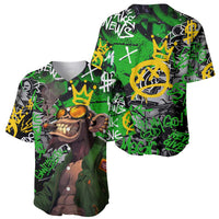 Graffiti Street Art Baseball Jersey Smoking Ape Character and Neon Crown Symbols in Green and Yellow Graphic Design - Wonder Print Shop