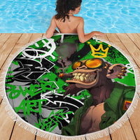 Graffiti Street Art Beach Blanket Smoking Ape Character and Neon Crown Symbols in Green and Yellow Graphic Design - Wonder Print Shop