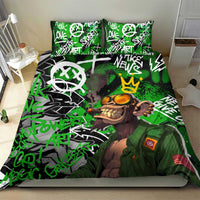 Graffiti Street Art Bedding Set Smoking Ape Character and Neon Crown Symbols in Green and Yellow Graphic Design - Wonder Print Shop