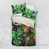 Graffiti Street Art Bedding Set Smoking Ape Character and Neon Crown Symbols in Green and Yellow Graphic Design - Wonder Print Shop