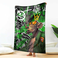 Graffiti Street Art Blanket Smoking Ape Character and Neon Crown Symbols in Green and Yellow Graphic Design - Wonder Print Shop