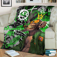 Graffiti Street Art Blanket Smoking Ape Character and Neon Crown Symbols in Green and Yellow Graphic Design - Wonder Print Shop