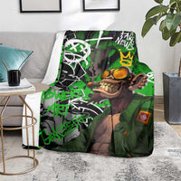 Graffiti Street Art Blanket Smoking Ape Character and Neon Crown Symbols in Green and Yellow Graphic Design - Wonder Print Shop