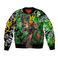 Graffiti Street Art Bomber Jacket Smoking Ape Character and Neon Crown Symbols in Green and Yellow Graphic Design - Wonder Print Shop