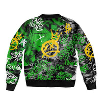 Graffiti Street Art Bomber Jacket Smoking Ape Character and Neon Crown Symbols in Green and Yellow Graphic Design - Wonder Print Shop