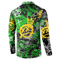 Graffiti Street Art Button Sweatshirt Smoking Ape Character and Neon Crown Symbols in Green and Yellow Graphic Design - Wonder Print Shop