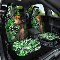 Graffiti Street Art Car Seat Cover Smoking Ape Character and Neon Crown Symbols in Green and Yellow Graphic Design - Wonder Print Shop