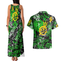 Graffiti Street Art Couples Matching Tank Maxi Dress and Hawaiian Shirt Smoking Ape Character and Neon Crown Symbols in Green and Yellow Graphic Design - Wonder Print Shop