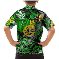 Graffiti Street Art Family Matching Mermaid Dress and Hawaiian Shirt Smoking Ape Character and Neon Crown Symbols in Green and Yellow Graphic Design - Wonder Print Shop