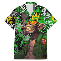 Graffiti Street Art Family Matching Mermaid Dress and Hawaiian Shirt Smoking Ape Character and Neon Crown Symbols in Green and Yellow Graphic Design - Wonder Print Shop