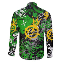 Graffiti Street Art Family Matching Off Shoulder Maxi Dress and Hawaiian Shirt Smoking Ape Character and Neon Crown Symbols in Green and Yellow Graphic Design - Wonder Print Shop