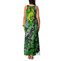 Graffiti Street Art Family Matching Tank Maxi Dress and Hawaiian Shirt Smoking Ape Character and Neon Crown Symbols in Green and Yellow Graphic Design - Wonder Print Shop