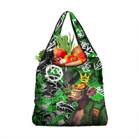 Graffiti Street Art Grocery Bag Smoking Ape Character and Neon Crown Symbols in Green and Yellow Graphic Design - Wonder Print Shop