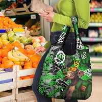 Graffiti Street Art Grocery Bag Smoking Ape Character and Neon Crown Symbols in Green and Yellow Graphic Design - Wonder Print Shop