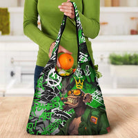 Graffiti Street Art Grocery Bag Smoking Ape Character and Neon Crown Symbols in Green and Yellow Graphic Design - Wonder Print Shop