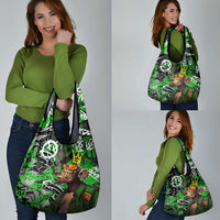 Graffiti Street Art Grocery Bag Smoking Ape Character and Neon Crown Symbols in Green and Yellow Graphic Design - Wonder Print Shop