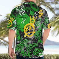 Graffiti Street Art Hawaiian Shirt Smoking Ape Character and Neon Crown Symbols in Green and Yellow Graphic Design - Wonder Print Shop