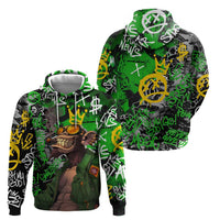 Graffiti Street Art Hoodie Smoking Ape Character and Neon Crown Symbols in Green and Yellow Graphic Design - Wonder Print Shop