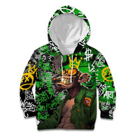 Graffiti Street Art Kid Hoodie Smoking Ape Character and Neon Crown Symbols in Green and Yellow Graphic Design - Wonder Print Shop