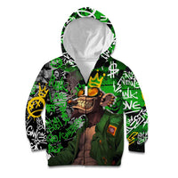 Graffiti Street Art Kid Hoodie Smoking Ape Character and Neon Crown Symbols in Green and Yellow Graphic Design - Wonder Print Shop