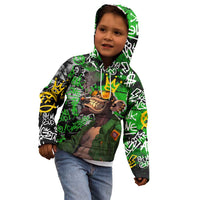 Graffiti Street Art Kid Hoodie Smoking Ape Character and Neon Crown Symbols in Green and Yellow Graphic Design - Wonder Print Shop