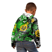 Graffiti Street Art Kid Hoodie Smoking Ape Character and Neon Crown Symbols in Green and Yellow Graphic Design - Wonder Print Shop