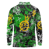 Graffiti Street Art Long Sleeve Polo Shirt Smoking Ape Character and Neon Crown Symbols in Green and Yellow Graphic Design - Wonder Print Shop