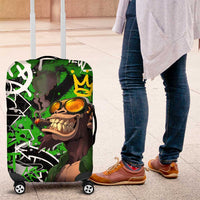 Graffiti Street Art Luggage Cover Smoking Ape Character and Neon Crown Symbols in Green and Yellow Graphic Design - Wonder Print Shop