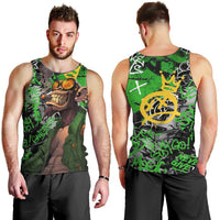 Graffiti Street Art Men Tank Top Smoking Ape Character and Neon Crown Symbols in Green and Yellow Graphic Design - Wonder Print Shop