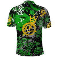 Graffiti Street Art Polo Shirt Smoking Ape Character and Neon Crown Symbols in Green and Yellow Graphic Design - Wonder Print Shop