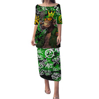 Graffiti Street Art Puletasi Smoking Ape Character and Neon Crown Symbols in Green and Yellow Graphic Design - Wonder Print Shop