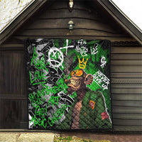 Graffiti Street Art Quilt Smoking Ape Character and Neon Crown Symbols in Green and Yellow Graphic Design - Wonder Print Shop