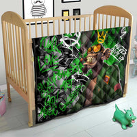Graffiti Street Art Quilt Smoking Ape Character and Neon Crown Symbols in Green and Yellow Graphic Design - Wonder Print Shop