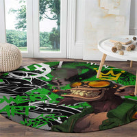 Graffiti Street Art Round Carpet Smoking Ape Character and Neon Crown Symbols in Green and Yellow Graphic Design - Wonder Print Shop