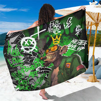 Graffiti Street Art Sarong Smoking Ape Character and Neon Crown Symbols in Green and Yellow Graphic Design - Wonder Print Shop