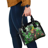 Graffiti Street Art Shoulder Handbag Smoking Ape Character and Neon Crown Symbols in Green and Yellow Graphic Design - Wonder Print Shop