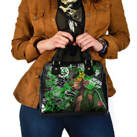 Graffiti Street Art Shoulder Handbag Smoking Ape Character and Neon Crown Symbols in Green and Yellow Graphic Design - Wonder Print Shop