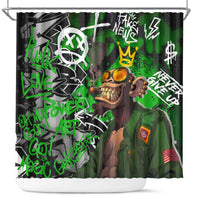 Graffiti Street Art Shower Curtain Smoking Ape Character and Neon Crown Symbols in Green and Yellow Graphic Design - Wonder Print Shop