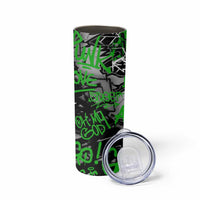 Graffiti Street Art Skinny Tumbler Smoking Ape Character and Neon Crown Symbols in Green and Yellow Graphic Design - Wonder Print Shop