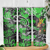 Graffiti Street Art Skinny Tumbler Smoking Ape Character and Neon Crown Symbols in Green and Yellow Graphic Design - Wonder Print Shop
