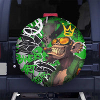 Graffiti Street Art Spare Tire Cover Smoking Ape Character and Neon Crown Symbols in Green and Yellow Graphic Design - Wonder Print Shop