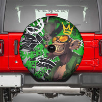 Graffiti Street Art Spare Tire Cover Smoking Ape Character and Neon Crown Symbols in Green and Yellow Graphic Design - Wonder Print Shop