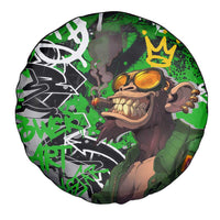 Graffiti Street Art Spare Tire Cover Smoking Ape Character and Neon Crown Symbols in Green and Yellow Graphic Design - Wonder Print Shop