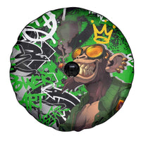 Graffiti Street Art Spare Tire Cover Smoking Ape Character and Neon Crown Symbols in Green and Yellow Graphic Design - Wonder Print Shop