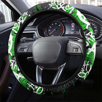 Graffiti Street Art Steering Wheel Cover Smoking Ape Character and Neon Crown Symbols in Green and Yellow Graphic Design - Wonder Print Shop