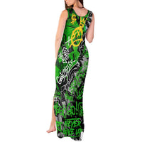 Graffiti Street Art Tank Maxi Dress Smoking Ape Character and Neon Crown Symbols in Green and Yellow Graphic Design - Wonder Print Shop