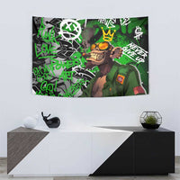 Graffiti Street Art Tapestry Smoking Ape Character and Neon Crown Symbols in Green and Yellow Graphic Design - Wonder Print Shop