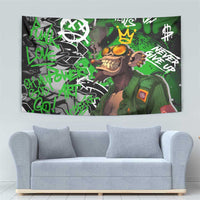 Graffiti Street Art Tapestry Smoking Ape Character and Neon Crown Symbols in Green and Yellow Graphic Design - Wonder Print Shop