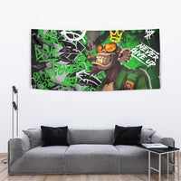 Graffiti Street Art Tapestry Smoking Ape Character and Neon Crown Symbols in Green and Yellow Graphic Design - Wonder Print Shop